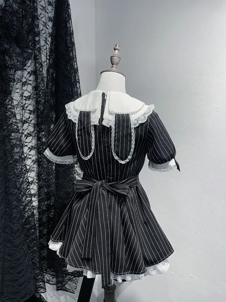 Japanese Mine Style Mass-Produced Lace Splicing Doll Collar High Waist Lace-up Plaid Dress High Waist Shorts Two-Piece Set Women
