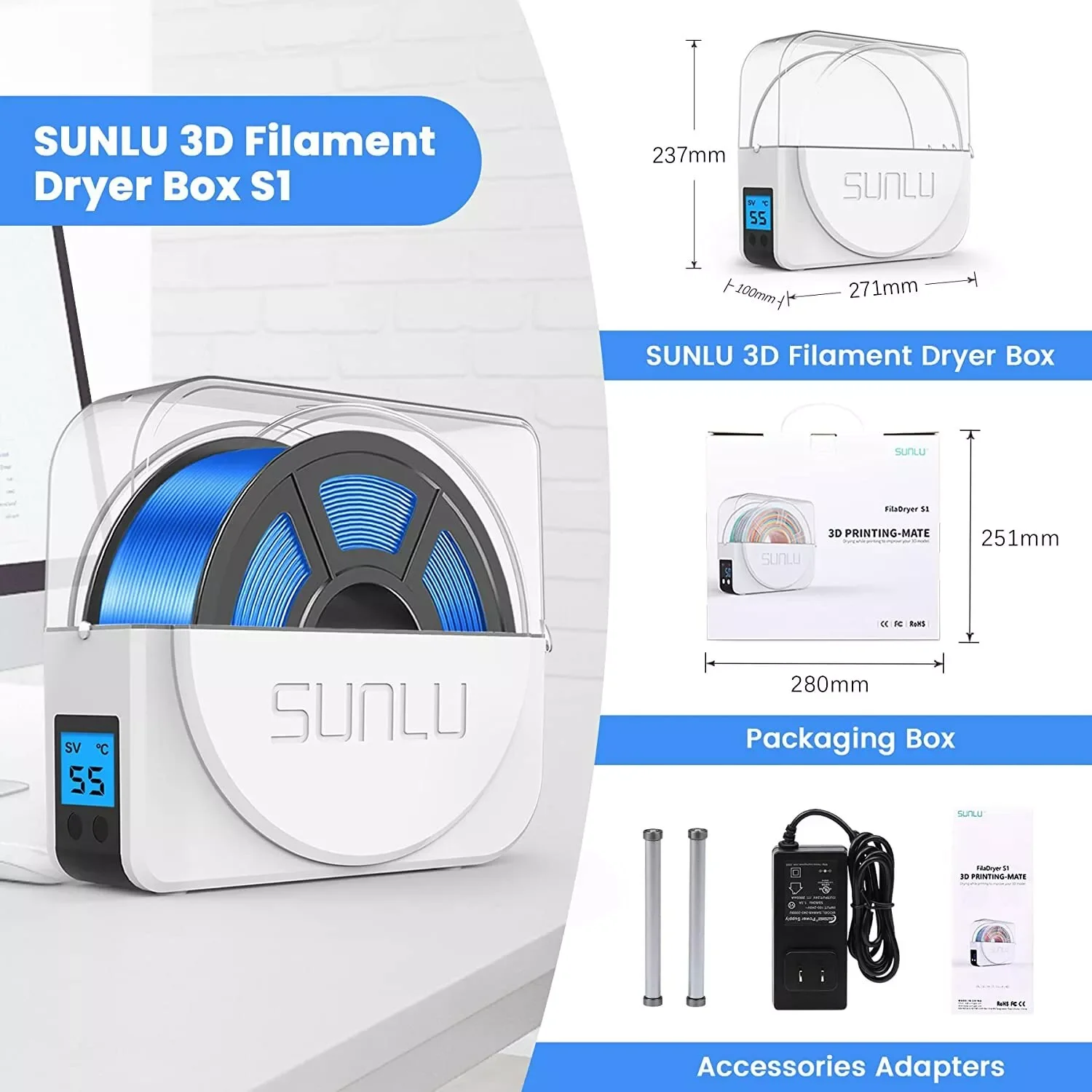 Imagem -05 - Filamento Secagem Box S1plus Filadryer Filamentos Storage Holder Fdm Secador Ferramentas de Impressão 3d Sunlu3d