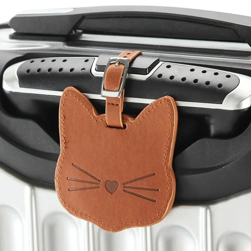 Leather Suitcase ID Address Holders Baggage Boarding Tag Portable Label Cartoon Cute Animal Cat Luggage Tag Travel Accessories