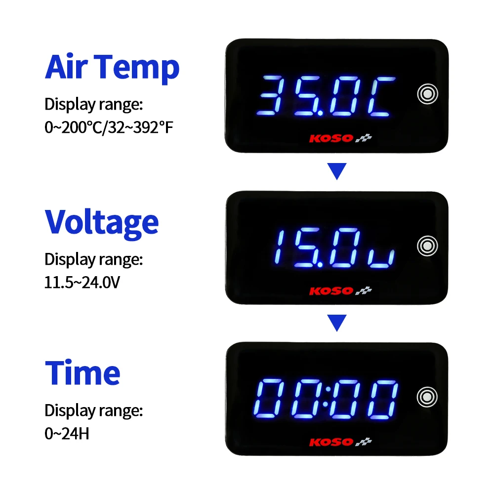 koso MINI 3 IN 1 Motorcycle thermometer Air temperature Time Voltage gauge for nmax 125 Universal Bike Accessories