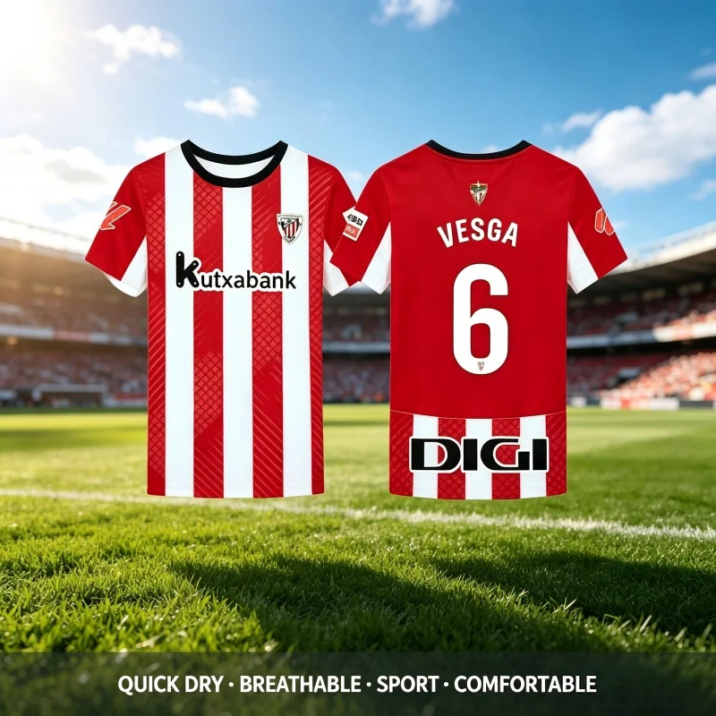 26-27 Neues, heiß begehrtes, spanisches BILBAO Athletic Fußball-T-Shirt mit 3D-Druck, atmungsaktiv, modisch, für Eltern und Kinder – Detail 2