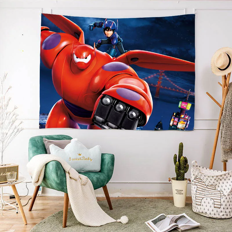 Disney Big Hero 6 Tapestry Customize Birthday Background Cloth Baymax Backdrop Home Wall Decor Party Supplies Baby Shower Gift