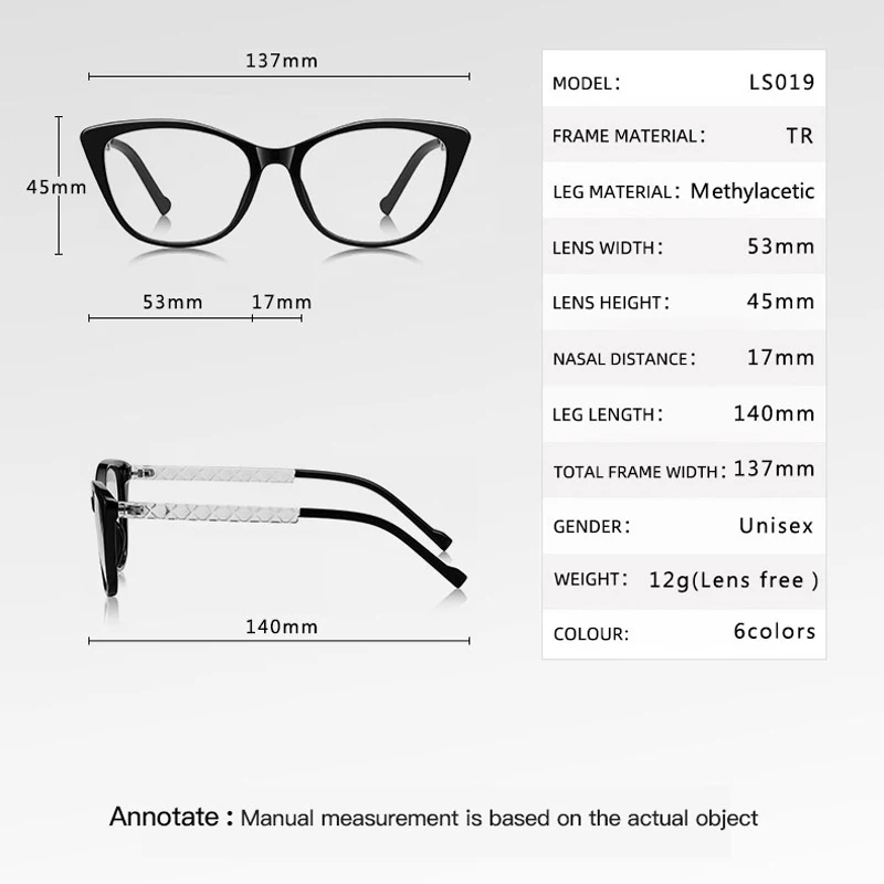 CLLOIO Lady Fashion Cat Eye Lattice Eyewear Myopia Hyperopia Prescription Glasses Women Anti Blue Light Reading Computer Glasses
