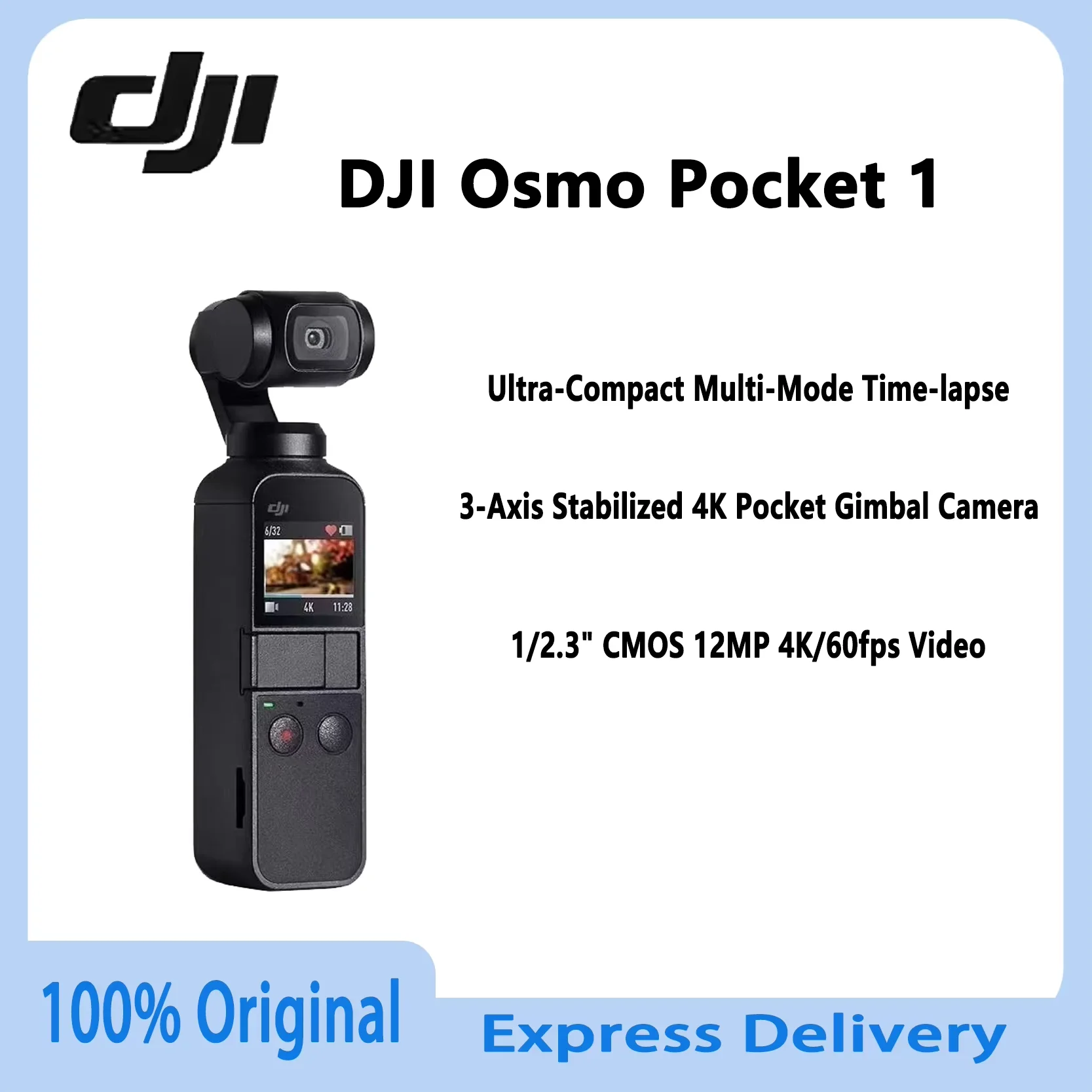 Original DJI Osmo Pocket 1 Handheld 3-Axis Gimbal Camera – 4K 60fps Video Mini Portable Stabilizer with MicroSD Slot for Vlog
