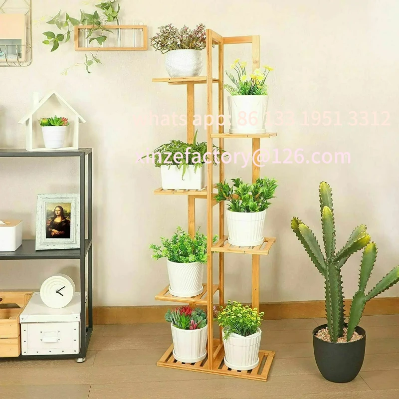 

Customizable bamboo 5/6-story plant stand, indoor and outdoor flower pot display stand, suitable for terrace