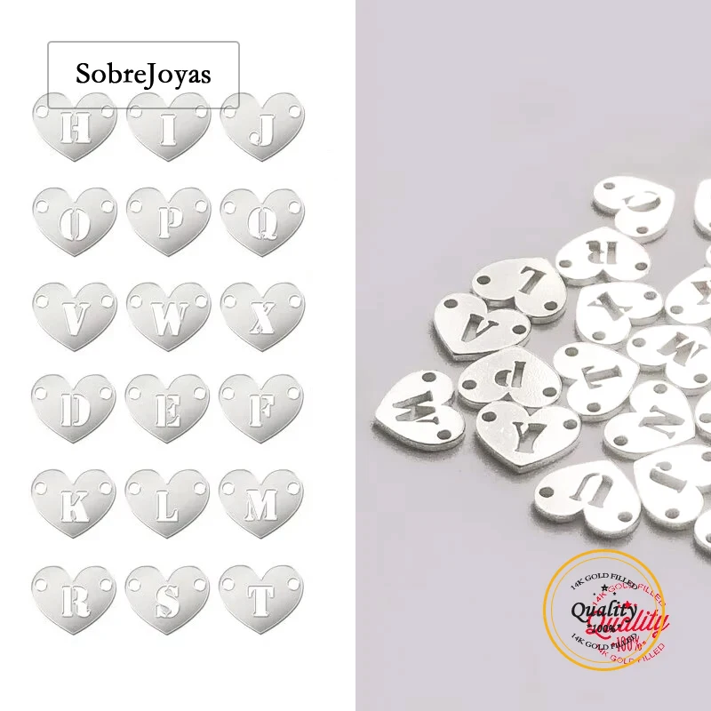 

925 Sterling Silver A-Z Letter Heart Charm Connector For Bracelet Necklace Earring DIY Jewelry Findings Handmade Accessories