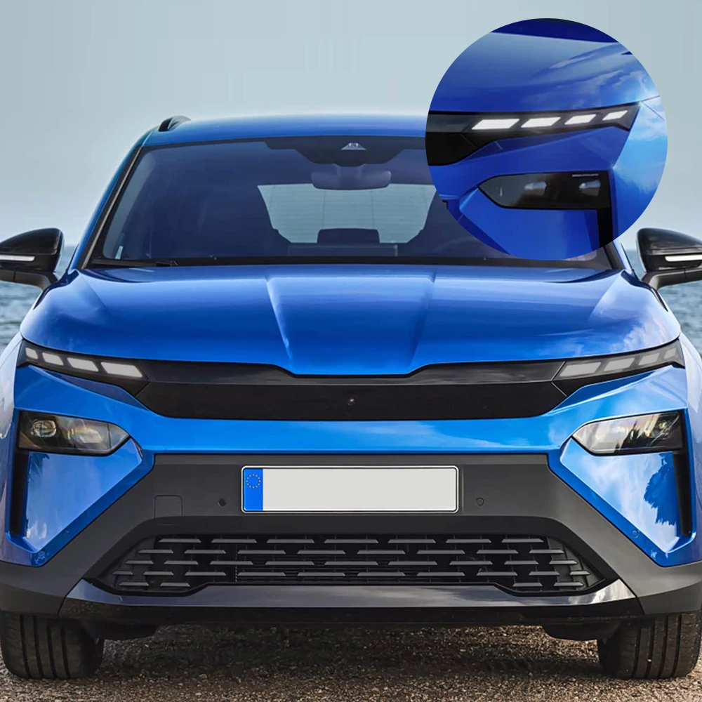 TPU Car Headlight Protective Film High Gloss Smoke Black Pre Cut Anti-Scratch Vinyl WrapCustom Fit for Skoda Elroq EV 2025-2026