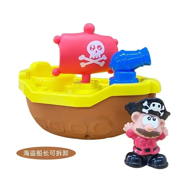 Keenway Pull String Pirate Adventures Amphibious Boat Movable with Figure Kids Fun Toys Birthday Gifts Model Collect Ornaments