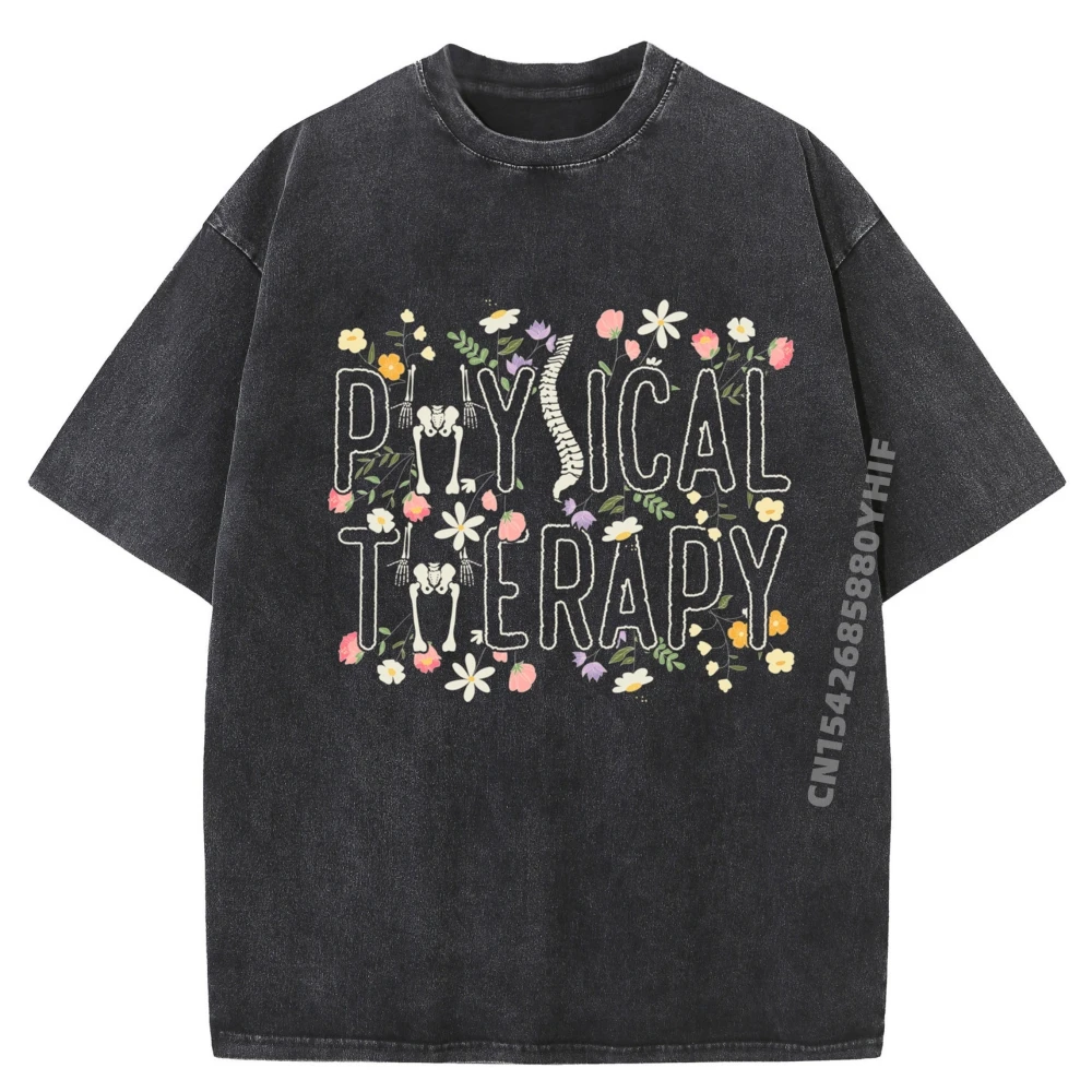 

Newest Printed Tshirt Physical Therapy Blue And White Graphic T Shirts Mens Casual Washed Shirts For Men England Style