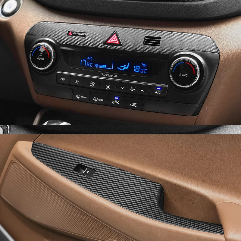 Suitable for Tucson Interior Stickers, Carbon Fiber Modified Film for Central Control Gear Shift for Hyundai Tucson 2015-2018