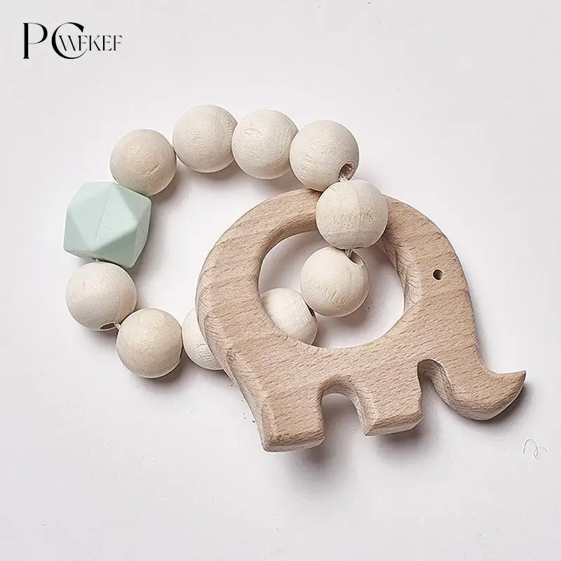 

Wooden Rattle Beech Bear Hand Teething Ring Baby Rattles Play Stroller Toy Baby Teether Wooden Toy Baby Rattle