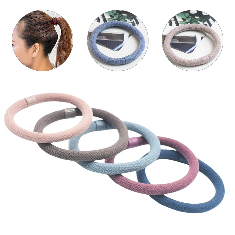 

5pcs Elastic Hair Bands For Women Thick Ponytail Holders Strong Hold No Breakage Frizzy Curly Straight Hair Ties Rope
