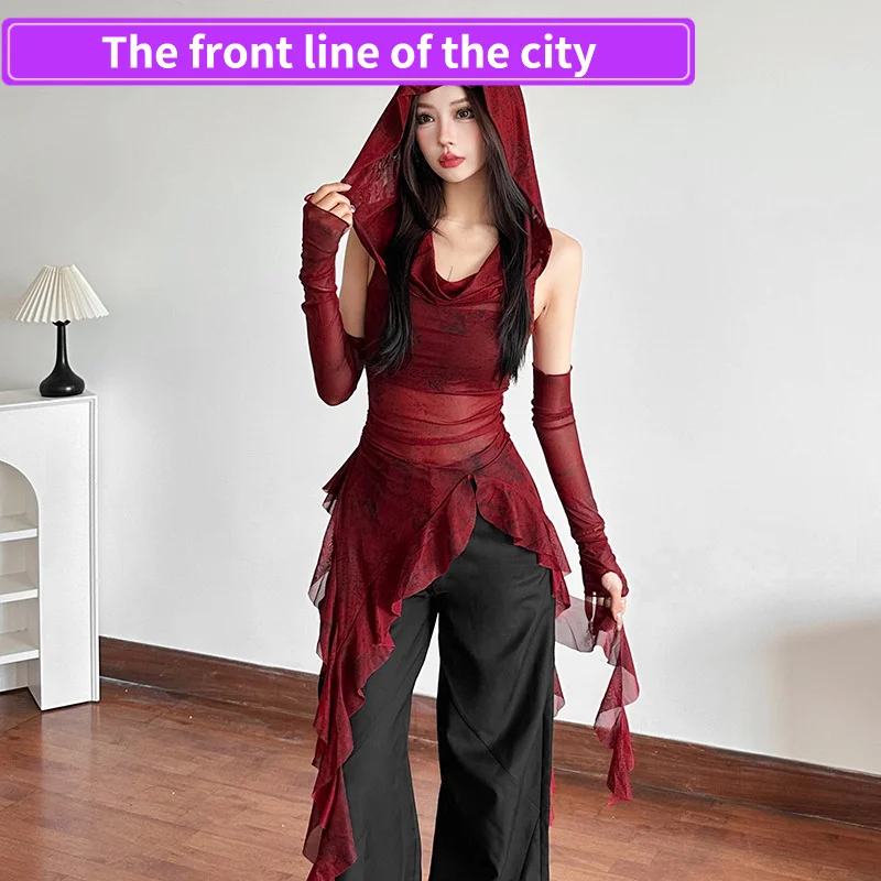 

Новая осенняя женская облегающая футболка из кружева с козырьком, однотонная, в уличном стиле, с дизайнерским принтом