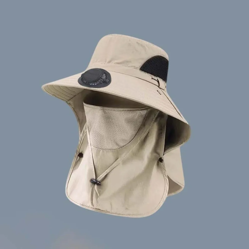 Portable Solar Rechargeable Fan Hat Adjustable with Shawl Fishing Sun Shading Cap with Face Cover Long-lasting for 3.7V/300mAh