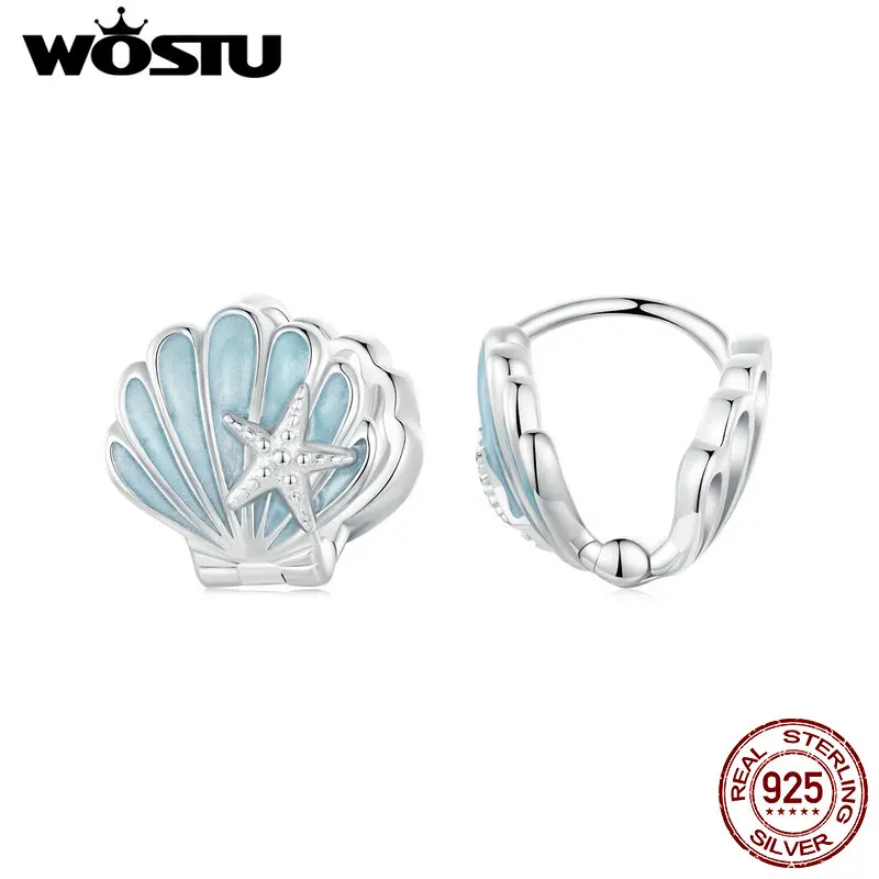 WOSTU 925 Sterling Silver Blue Shell Starfish Stud Earrings For Women Ocean Jewelry Wedding Earring Girl Party Birthday Gift