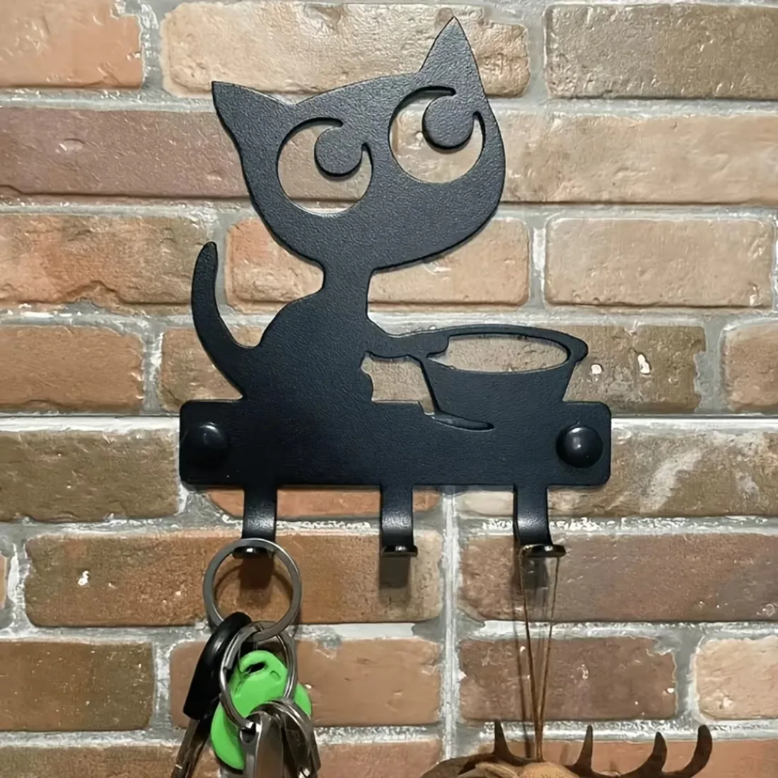 CIFBUY 1pc Cute Cat Iron Wall Hook Entryway Key Storage Rack Creative Decorative Metal Hanger Punching Home Shelf for Front Door
