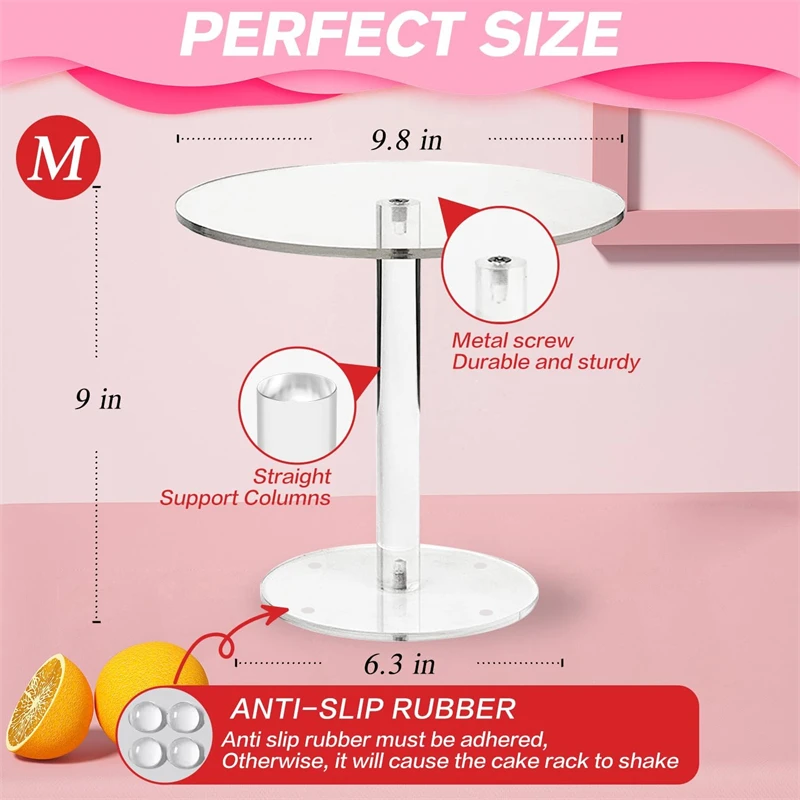 Clear Acrylic Cake Stand for Dessert Table Round Cake Stands Cupcake Candy Display Party Decoration Wedding Birthday 3Pcs