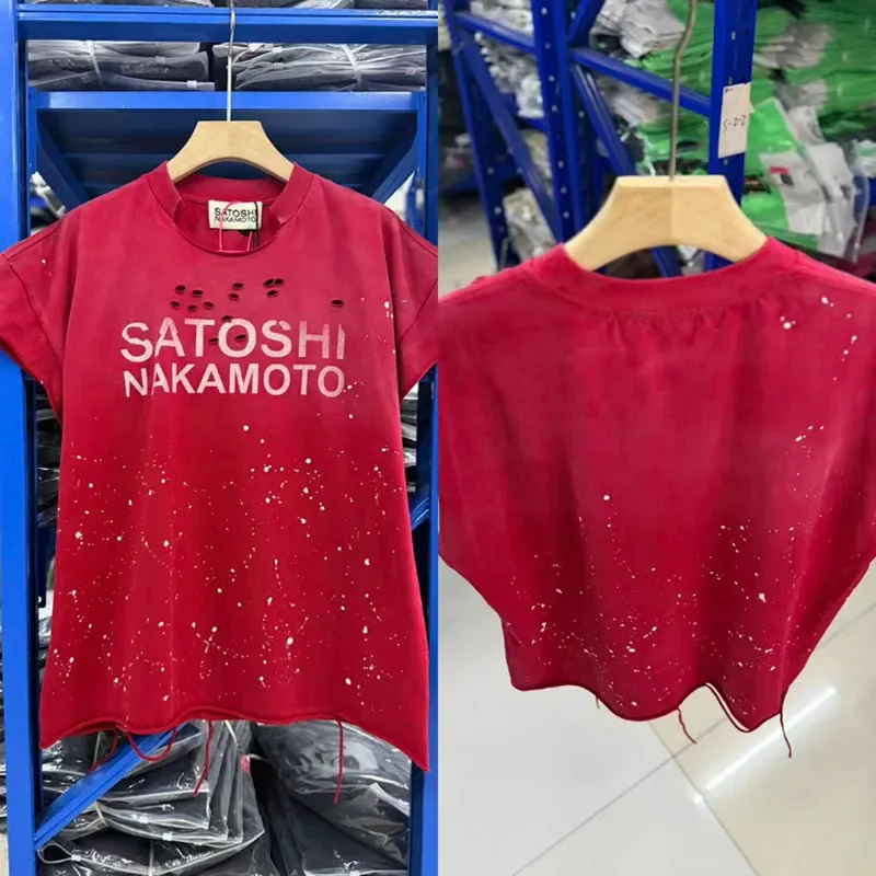 SATOSHI NAKAMOTO Men Women Street Sleeveless Shirt Gradient Color Splatter Paint Ripped Tank Top