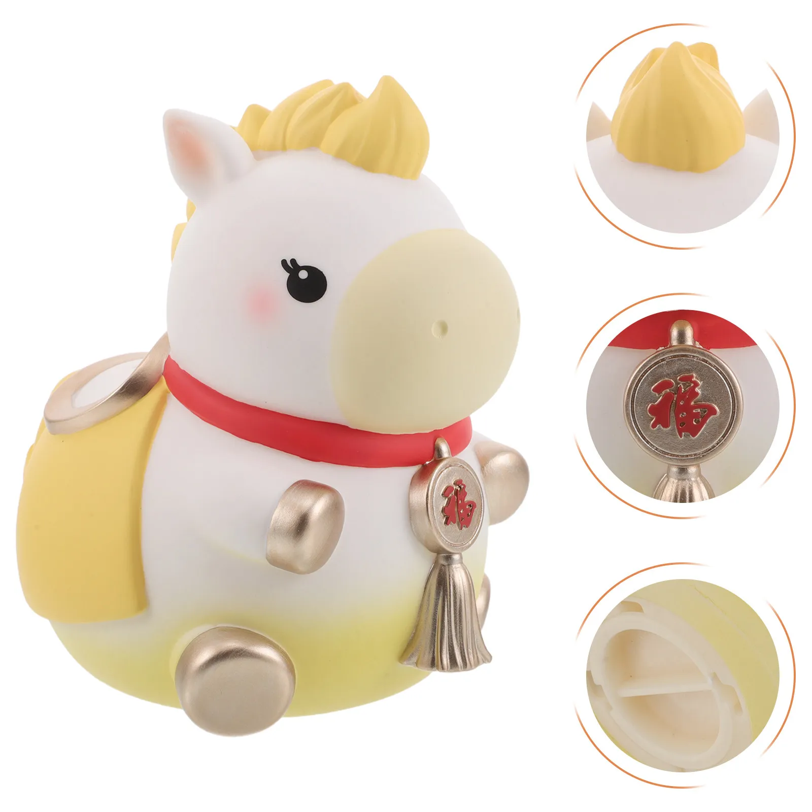 

Horse Money Saving Bank - Soft Vinyl Chinese Zodiac Animal Coin Box for Kids - Yellow Lunar New Year Decorative Cash