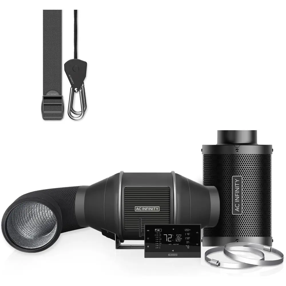 

Pro Kit 4 AI Controller, WiFi App Control, Auto Level Adjust, Inline Fan, Carbon Filter, Ducting for Grow Tents, Hydroponics, In