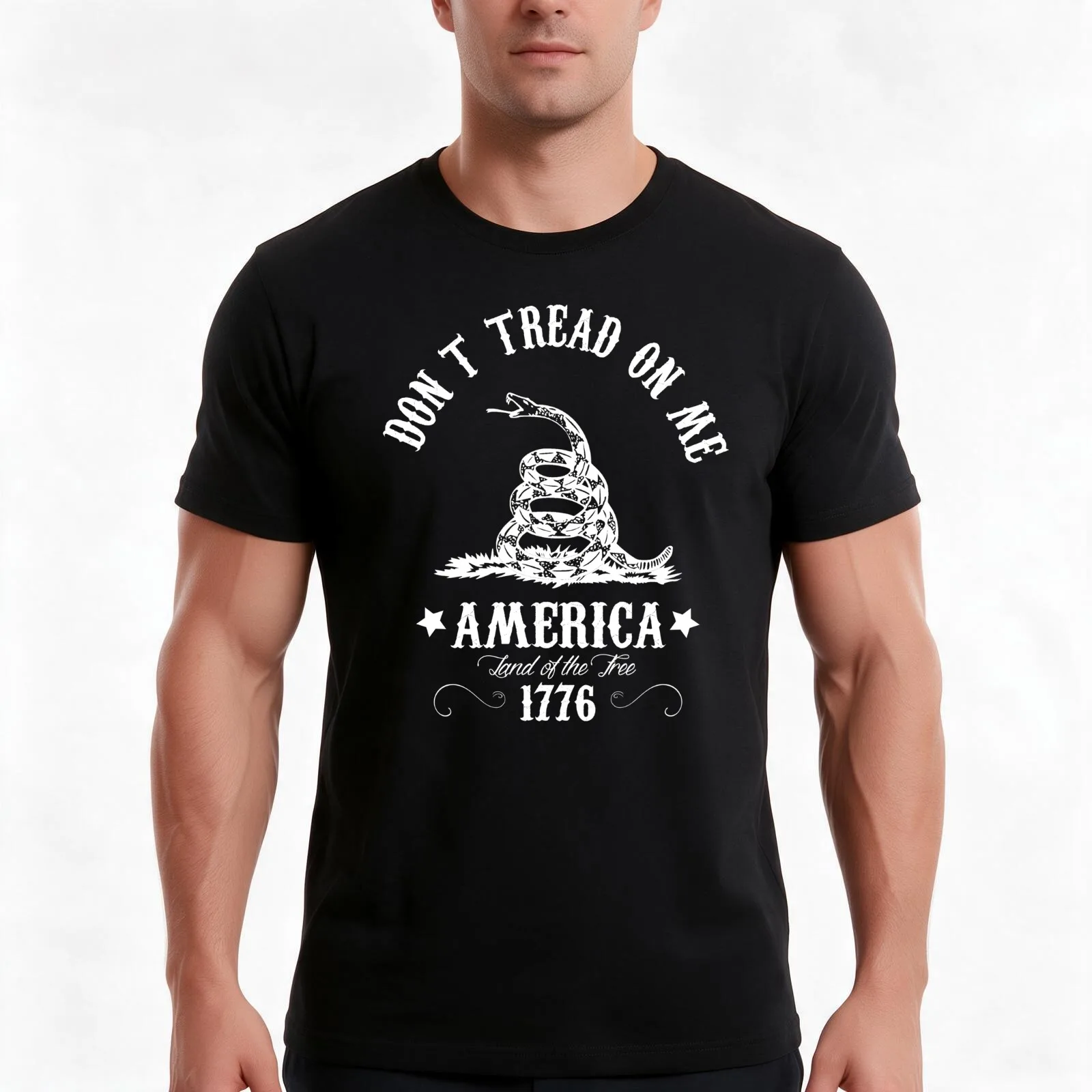 Don't Tread On Me T-Shirt, Summer Casual Cotton Tee, Oversized Streetwear Tops, Vintage Graphic Print, Loose Fit Short Sleeve