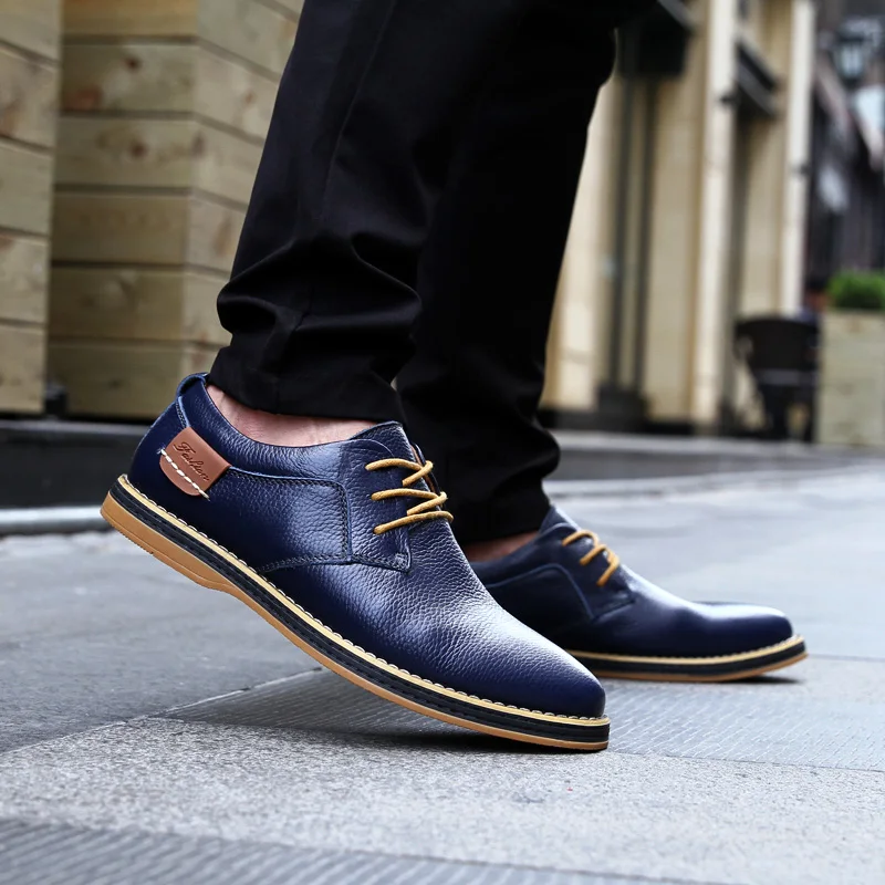 Genuine Leather Men Dress Shoes Oxfords Brogue Lace Up Italian Mens Casual Shoes Luxury Brand Moccasins Loafers Plus Size 38-48