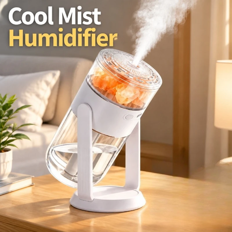 26 New Salt Lamp Humidifier with Shaking Head, Large Mist Output USB Air Humidifier, Portable Desktop Moisturizer for Bedroom