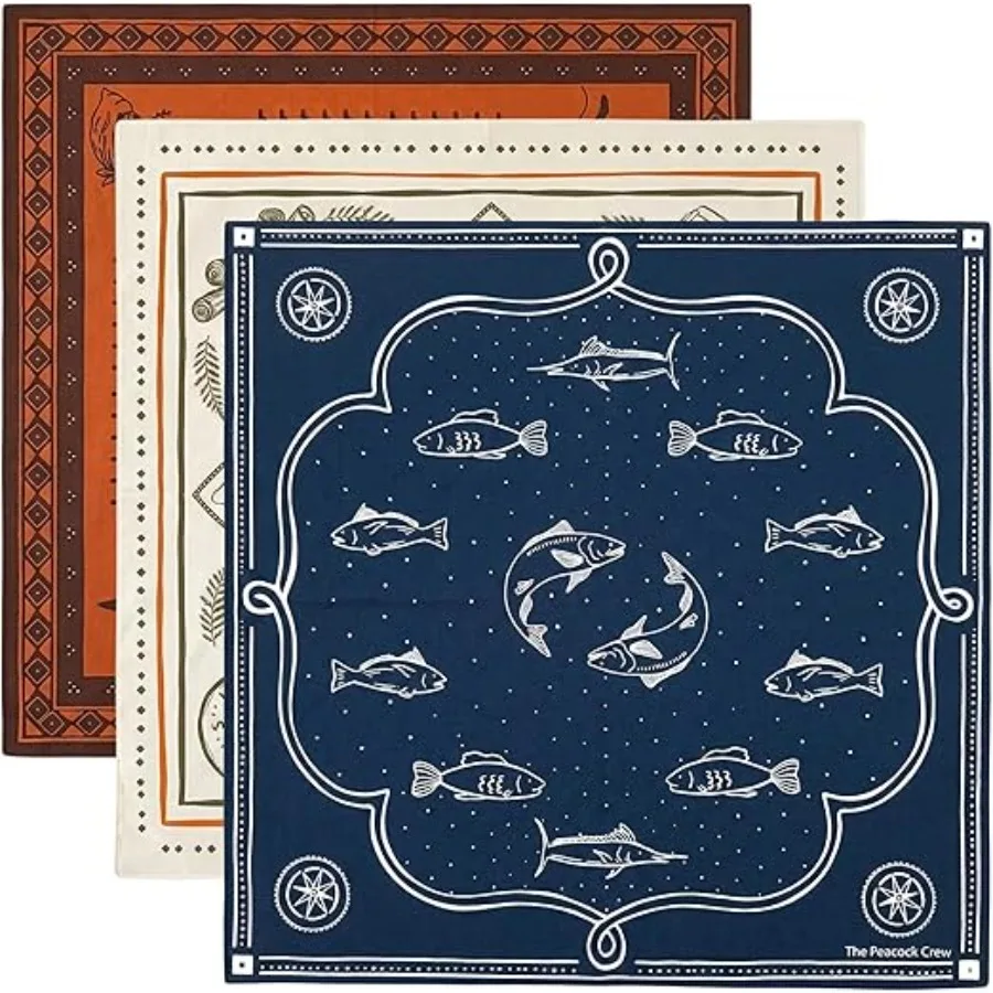 

Premium Soft Cotton Bandanas Pack for Men and Women Paisley 22 x 22 inches, 3 Pack Hiker Western Fish