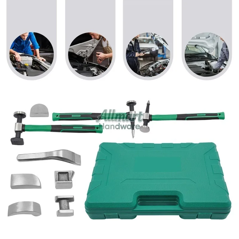 9-piece car sheet metal dent repair kit, green handle metal hammer set, DIY body sheet metal dent repair