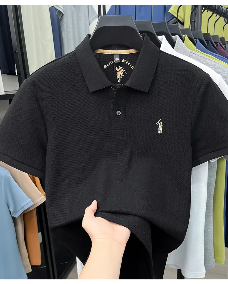 High-End 100% Baumwolle Kurzarm Polo Shirt Sommer Mode Luxus Marke Pony Stickerei T-Shirt Business Freizeit Golf Herrenkleidung – Detail 13