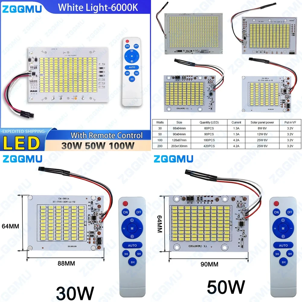 

1 шт. светодиодная солнечная лампа 30 Вт 50 Вт 100 Вт с дистанционным управлением 2835 светодиодные чипы для наружного прожектора DIY садовое уличное освещение