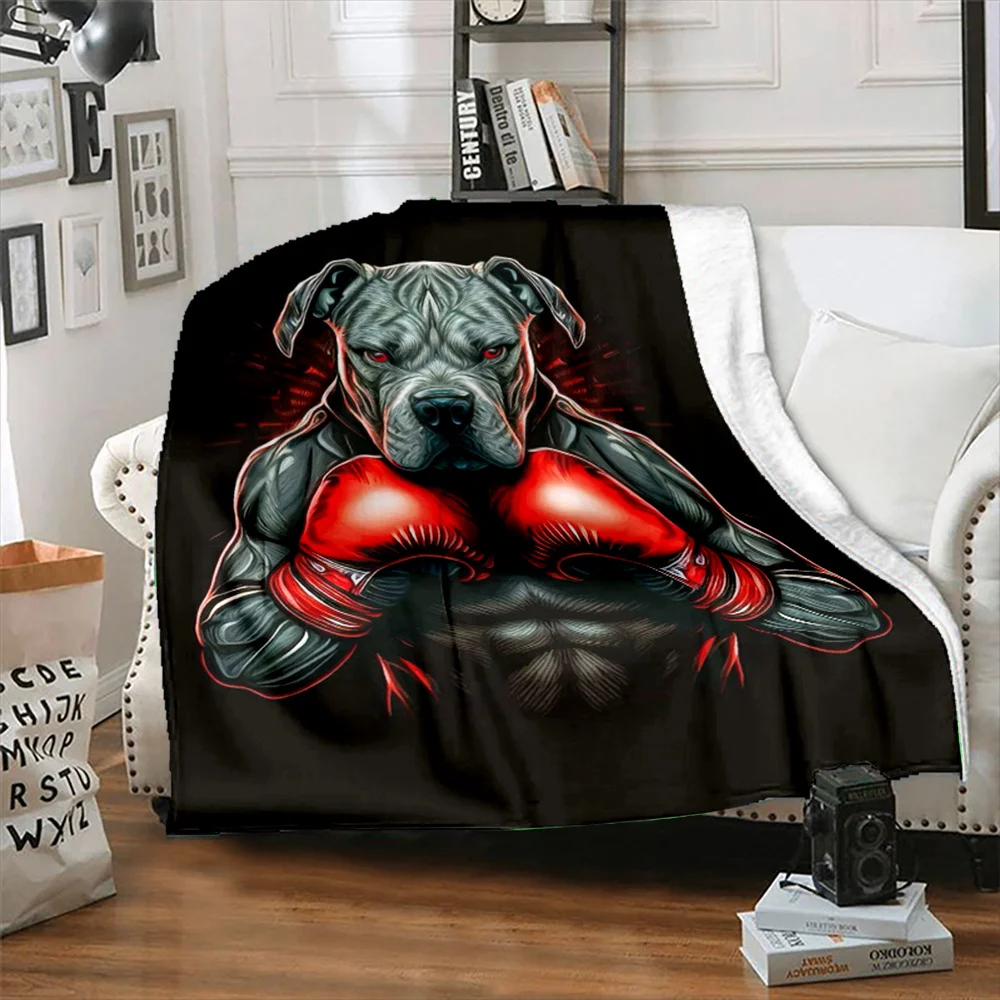 Boxing dog pattern Flannel printed blanket suitable for all seasons suitable for living room office sofa and travel 180x250CM