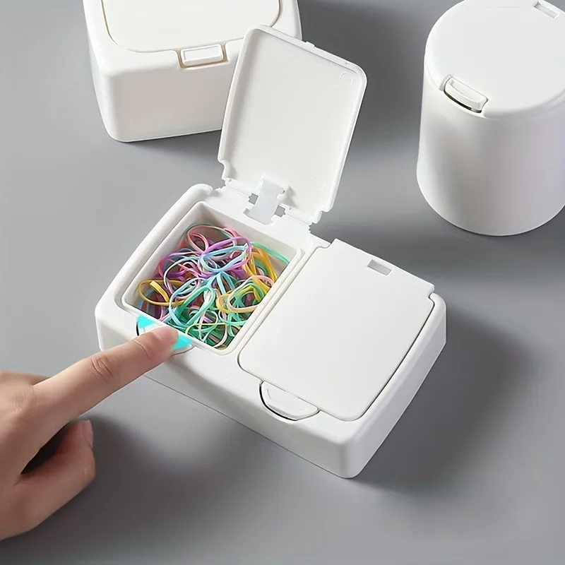 Caja de almacenamiento de escritorio, mini ventana emergente con tapa: organice el escritorio de su oficina con este organizador de escritorio de plástico.