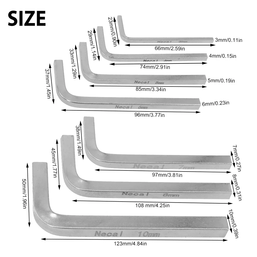 7Pcs/set 3-10mm L Shape Square Head Wrench Square Key 4 Point Wrench Screwdriver Inner Four-corner Set Hand Tools