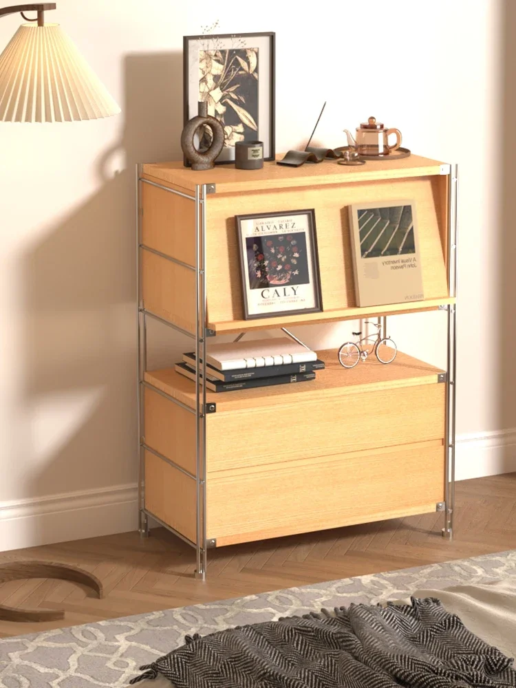 Yellow simple flip-door magazine cabinet, bedside table, Bauhaus living room storage, Japanese-style shelves, storage cabinets