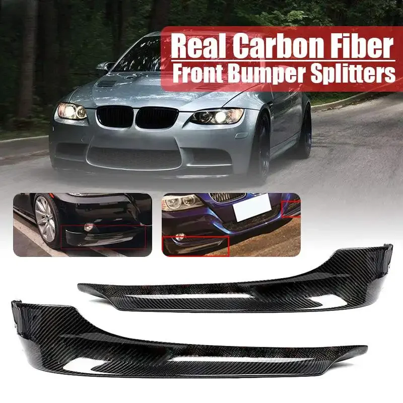 A Pair Real Carbon Fiber Car Front Bumper Splitters Lip Fin Air Knife Auto Body For BMW E90 E91 3-SERIES 4DR Sedan 2009-2011