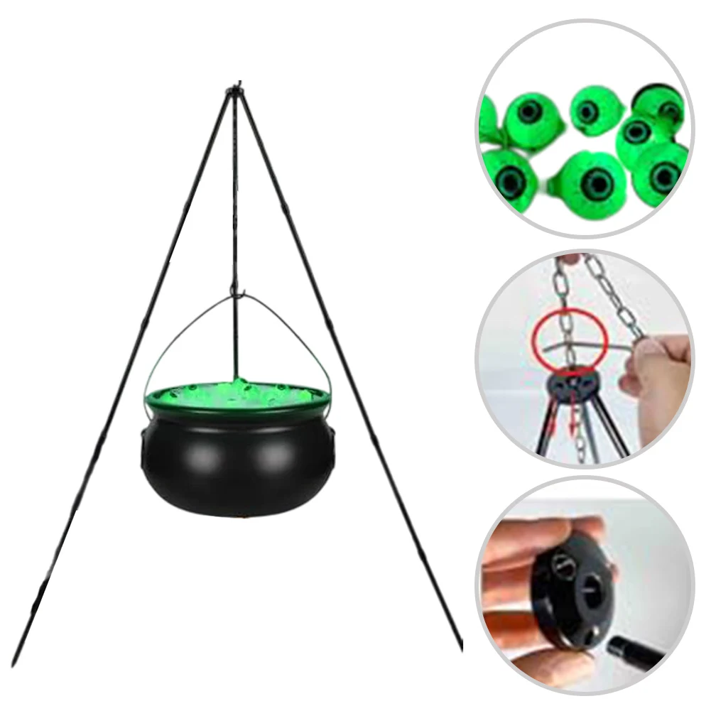 Spooky Halloween Witch Cauldron with Green Light Eyeballs for Outdoor Garden or Patio Decorations 12 5 Inch Diameter
