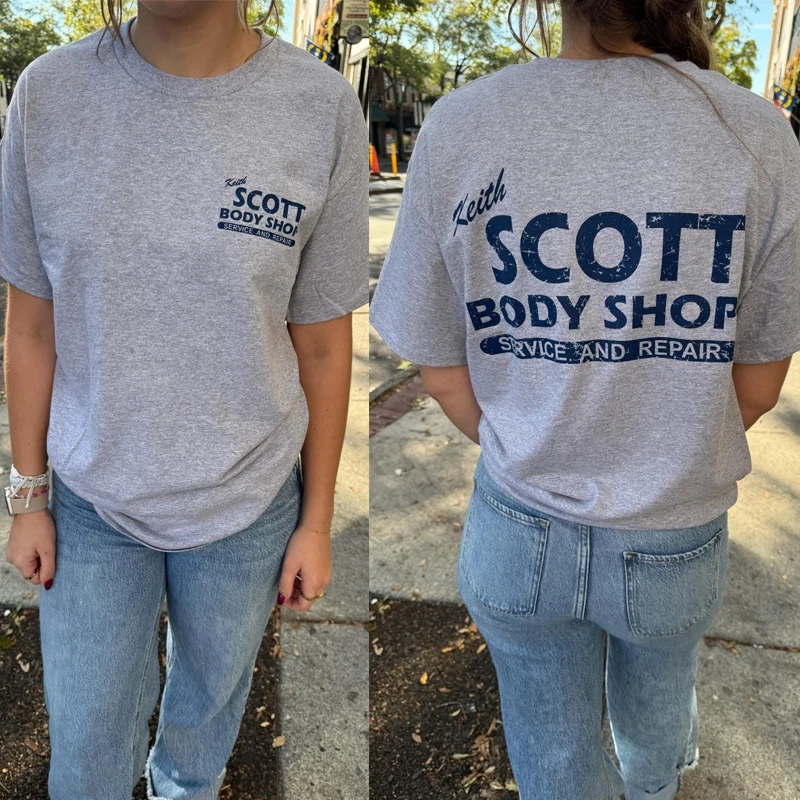 Vintage Both Side Print Women T Shirts Keith Scott Body Shop Cotton Graphic Tee One Hill Tree College Fashion T-shirt Gray Tops