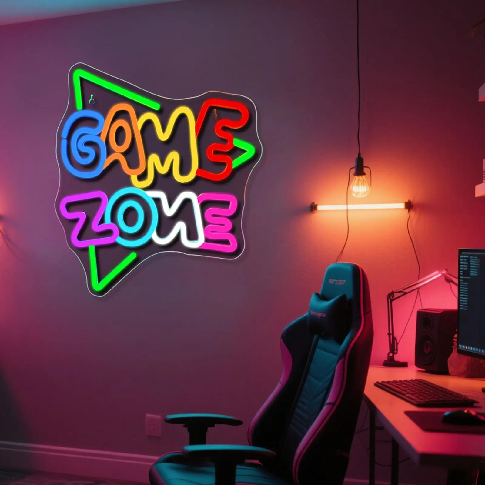 لافتات غرفة الألعاب النيون لمنطقة الألعاب لديكور الحائط وغرفة نوم الأولاد في سن المراهقة رجل الكهف على الإنترنت وديكور غرفة اللعب والحفلات