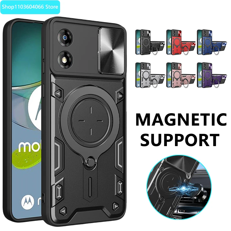 For Moto E13 4G Case Shockproof Armor Slide Camera Protect Phone Case for Motorola Moto E13 2023 E 13 Magnetic Holder Back Cover