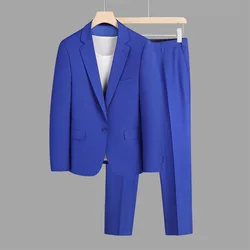 196 Blue men's double slit suit two-piece suit men's Korean style slim business formal suit groom dress suit