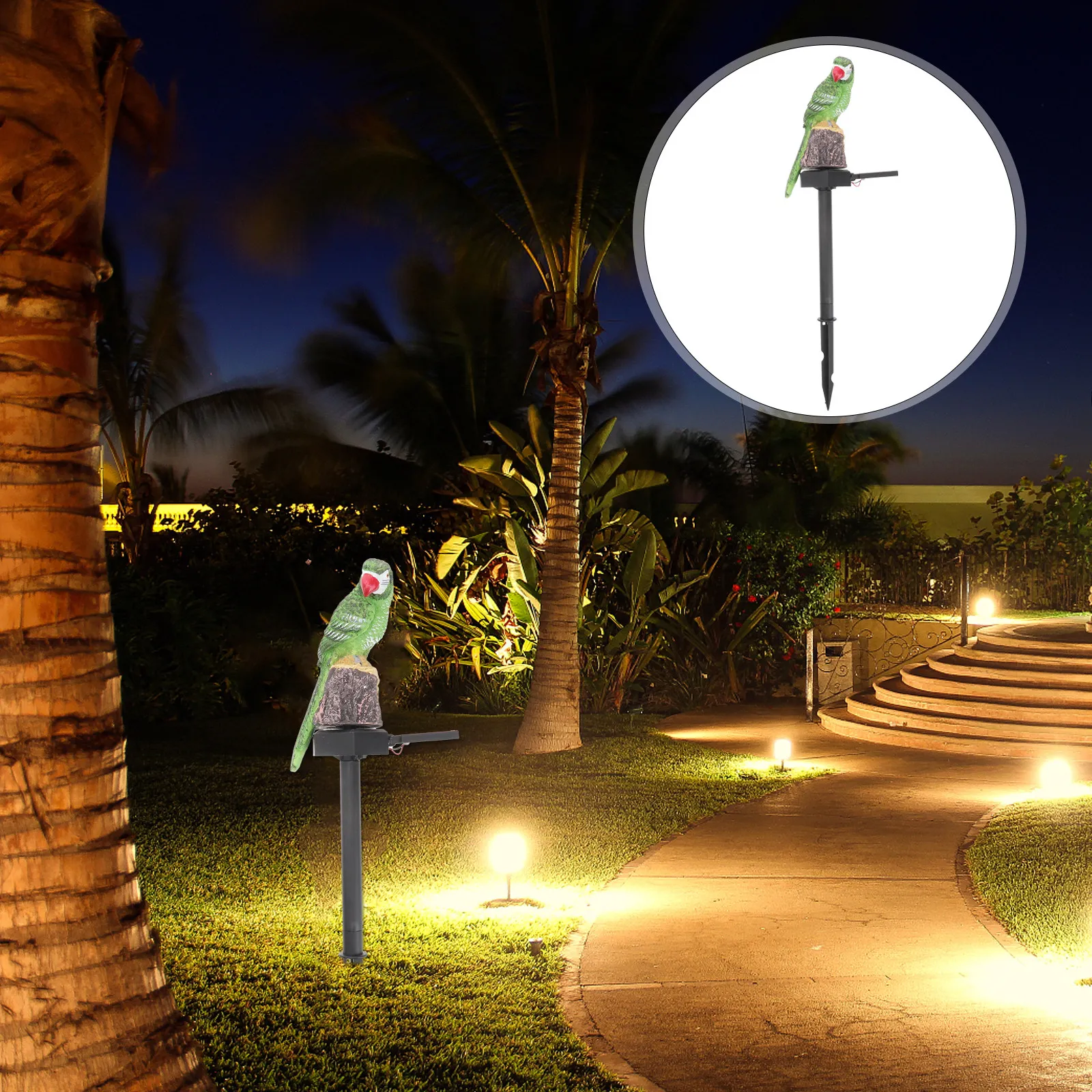 

Солнечный садовый светильник, 1 шт., водонепроницаемый, зеленый, декоративный, в форме попугая, на солнечной энергии, для двора, газона, парка, улицы