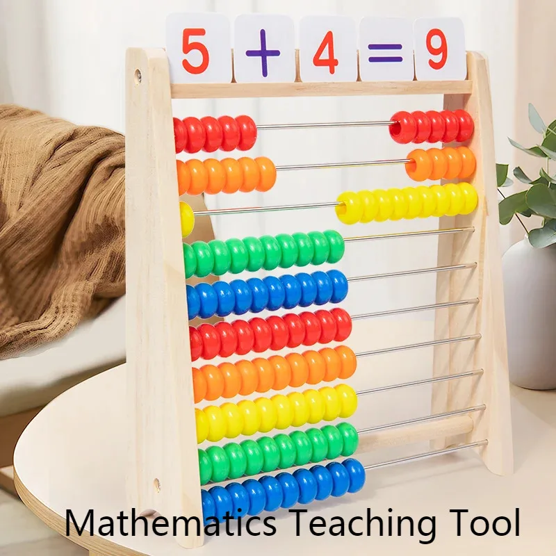 

Classic Wooden Educational Math 10-Row Counting Toy 100 Beads With Counting Sticks Number Alphabet Card Preschool Math Learning