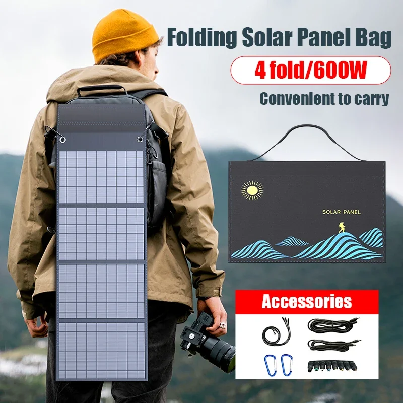 1000W Flexible Solar Charger Kit - Lightweight Foldable Panels w/ USB Ports & Battery for Camping & Emergency Power