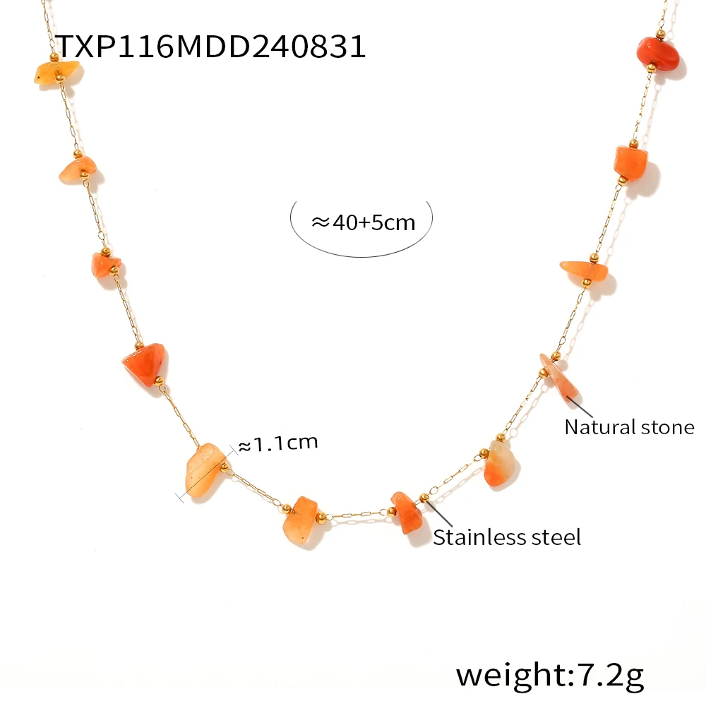 Orange Red Necklace Bracelet Women Set Stainless Steel Natural Stones Beaded Pendant Female Necklaces Luxury Jewelry