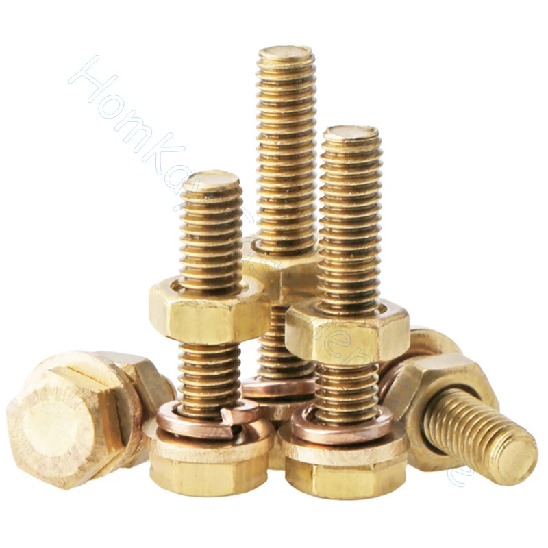 

1Pc M10 x 45mm Brass External Hex Screws Combination Bolts with Nut Washers Lock Washers