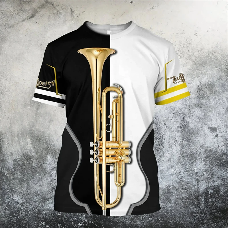 

2024 Summer Casual Short Sleeve Saxophone 3D Print Men Women Jazz Tshirts Streetwear O Neck Oversized Harajuku T-Shirt y2k Tops