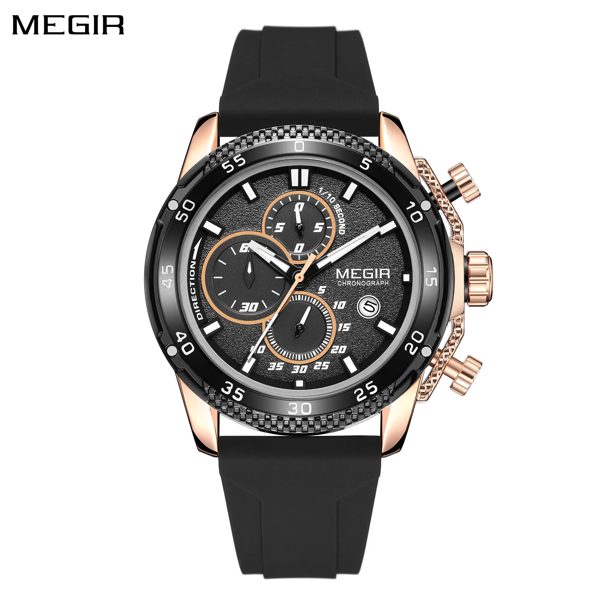 MEGIR Brand Fashion Men Watch Silicone Sports Wristwatch Quartz Chronograph Large Dial Luminous Hands Date Clock Reloj Hombre