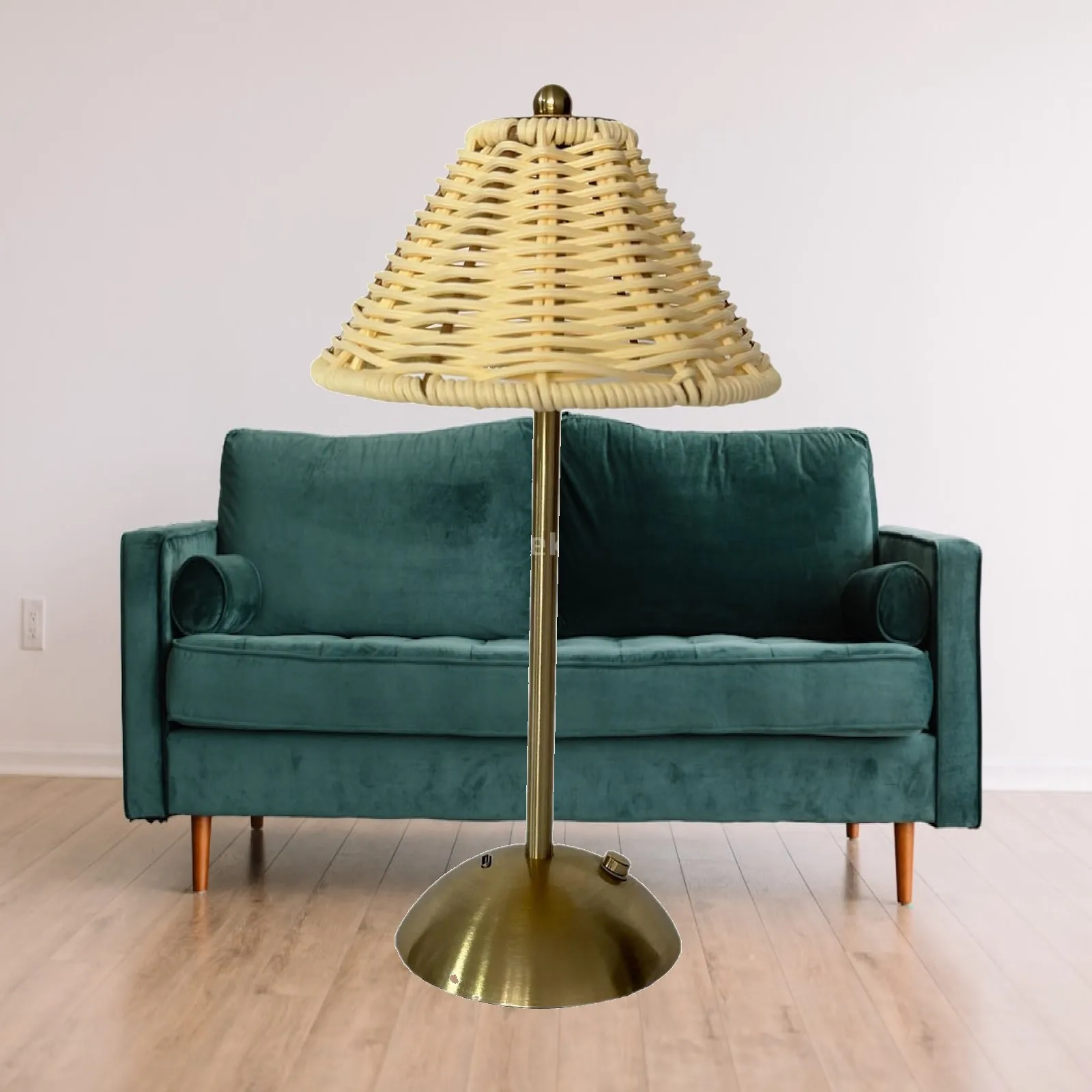 LED Cordless Table Lamp with Lampshade Retro Rattan Design Rechargeable Bedside Nightstand Light for Room