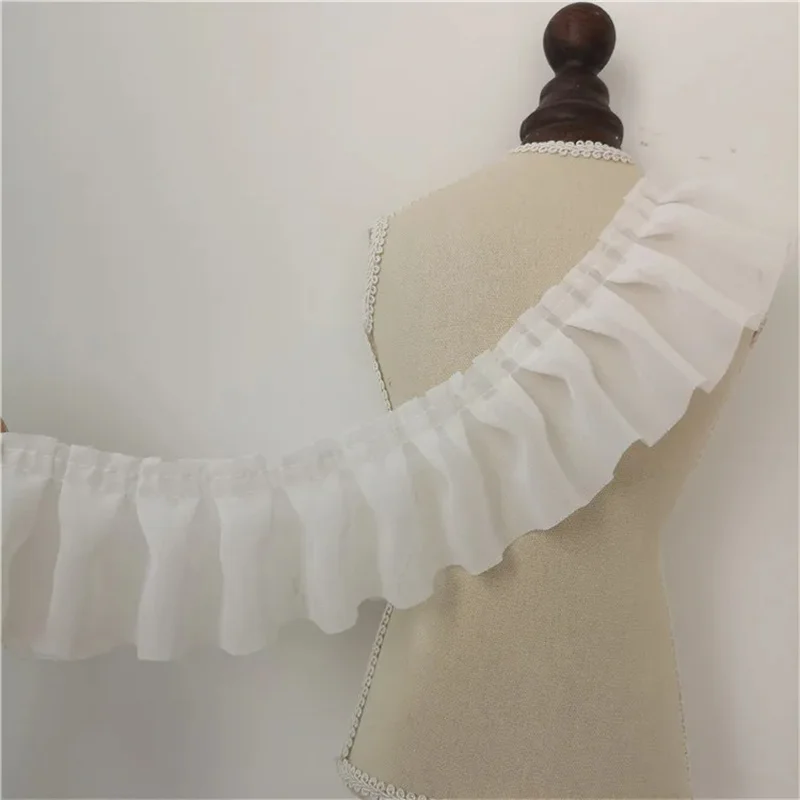 6CM wide white soft chiffon fabric pleated lace fabirc dress collar ruffle trim Pillow sofa clothes diy crafts sewing decor